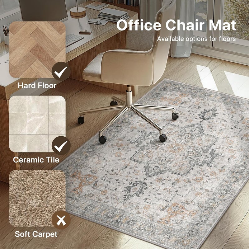 BESBLEE 48"x60" Office Chair Mat for Hardwood Tile Floor, Under Desk Carpet Protector for Rolling Computer Chair Mat, Machine Washable Area Rug, Anti-Slip 1/5" Thick Low Pile Thin Vinyl Floor Mat, Taupe - Image 3